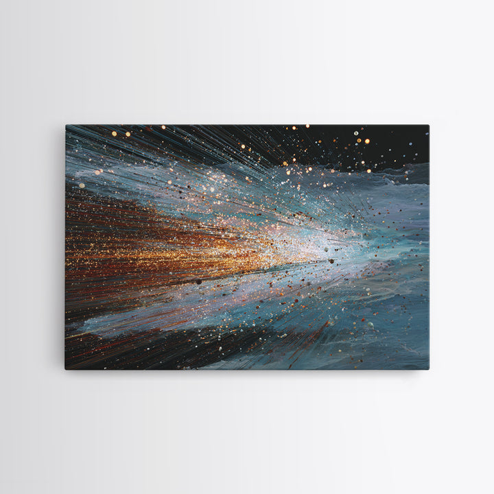 Blue Orange Energy Wave Abstract, Dynamic Motion Wall Art, Modern Office Decor, Contemporary Canvas Print Gift For Him Artwork