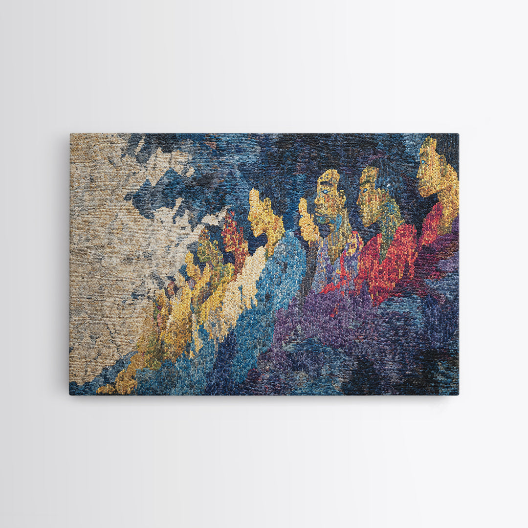 Woven Mountain Spirits Wall Art, Colorful African Textile Landscape Painting, Tribal Art Print, Cultural Home Decor Gift
