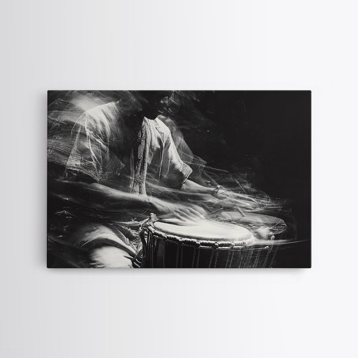 Black And White Drummer Wall Art, Motion Blur African Music Portrait, Afrocentric Canvas Print, Cultural Home Decor Gift