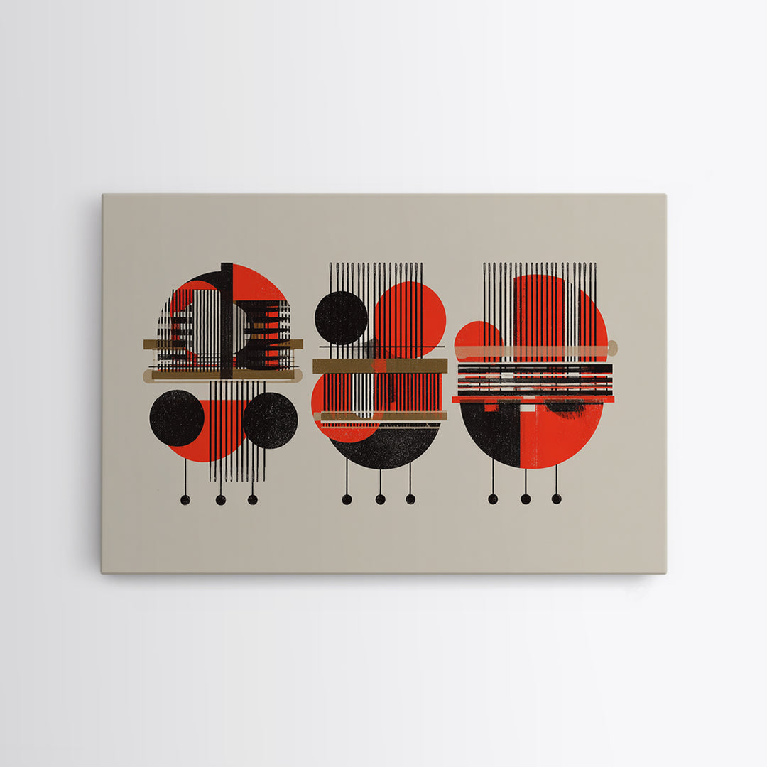 Red Black Geometric Abstract Canvas Print, Modern African Pattern Wall Art, Minimalist Mid Century Home Decor Gift For Living Room