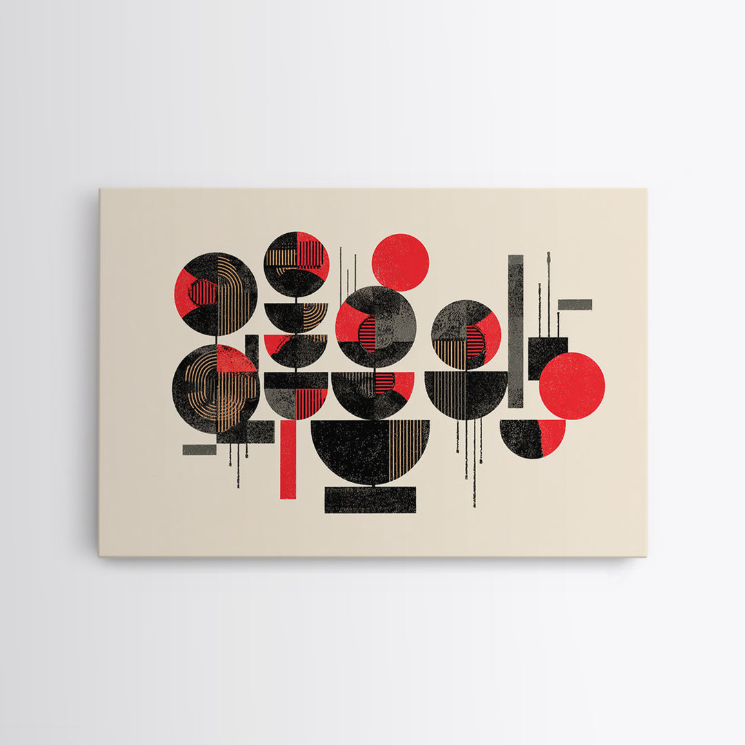 Red Black Geometric Circles Wall Art, Abstract African Art Print, Modern Boho Canvas, Afrocentric Home Decor Gift For Living Room