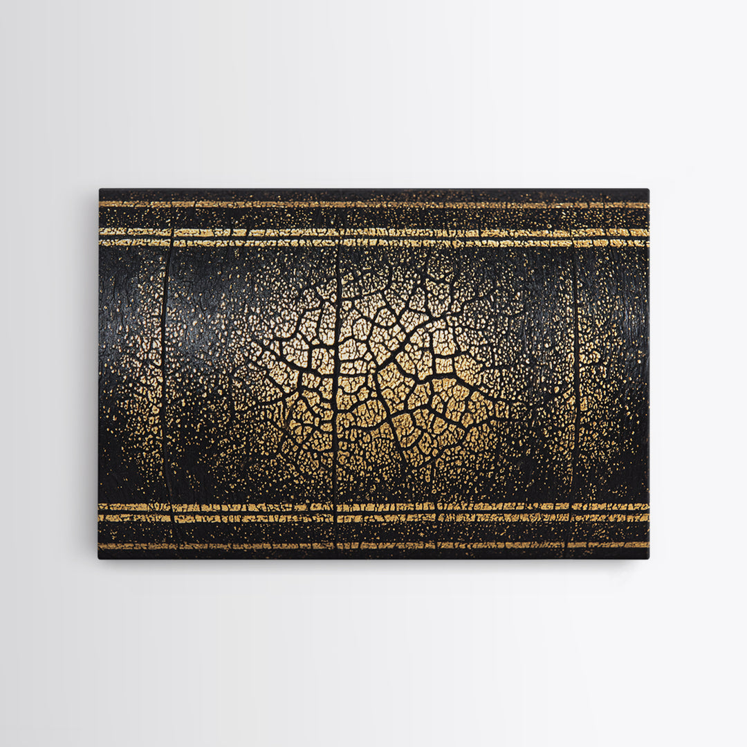 Black Gold Cracked Texture Canvas Print, African Abstract Art, Luxury Earth Tone Wall Decor, Modern Home Decor Gift For Him