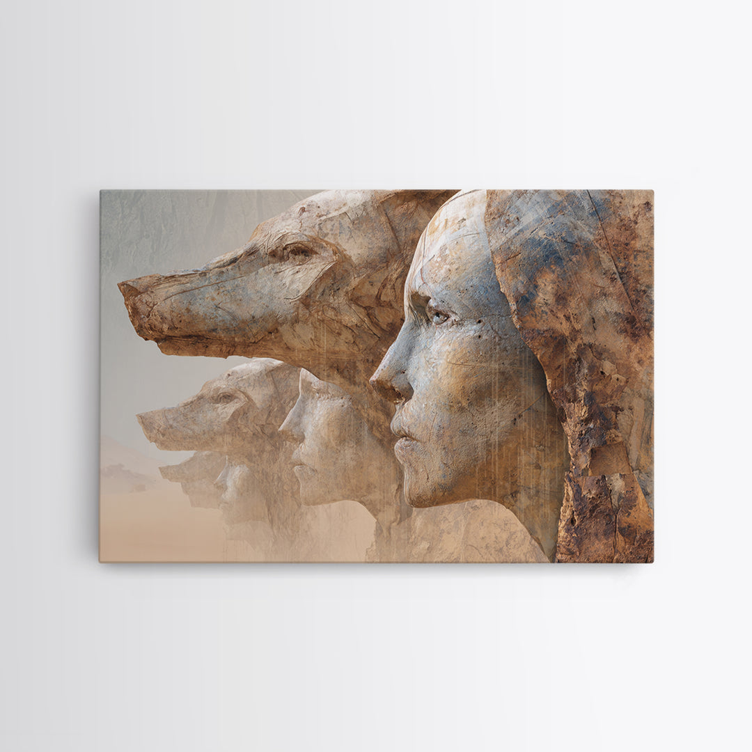 Monumental African Mask Profiles Framed Canvas Print, Ancient African Art, Ethnic Wall Decor, Statement Home Decor Gift Idea