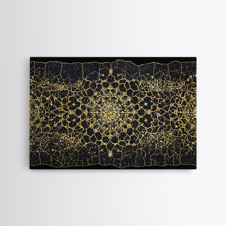 Black Gold Mandala Pattern Canvas Print, African Abstract Art, Luxury Geometric Wall Decor, Boho Home Decor Gift For Her