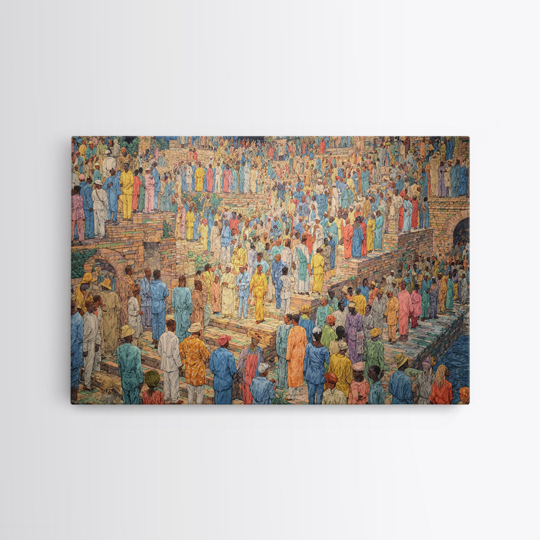 Colorful Pilgrimage Crowd Wall Art, African Culture Canvas Print, Vibrant Festival Scene, Cultural Home Decor Statement Piece
