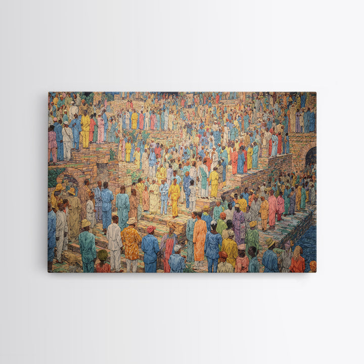 Colorful Pilgrimage Crowd Wall Art, African Culture Canvas Print, Vibrant Festival Scene, Cultural Home Decor Statement Piece