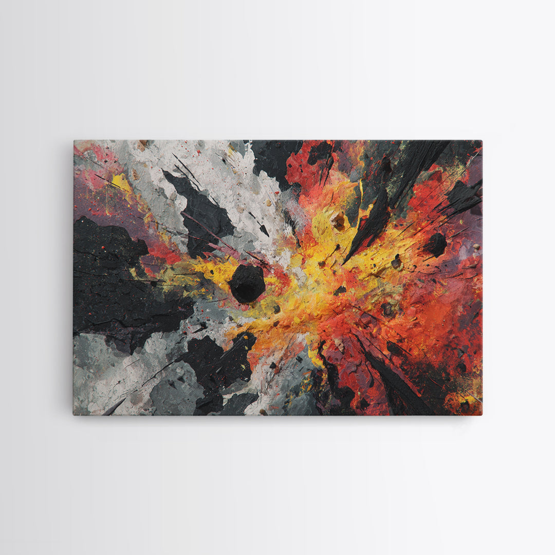 Explosive Red Gold Black Abstract Canvas Print, Bold Modern Art, Statement Wall Decor For Living Room Or Office Home Decor Gift