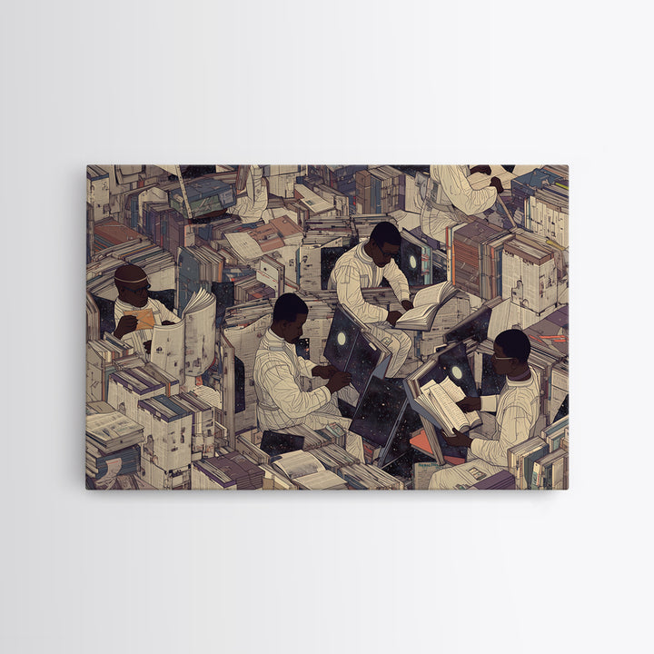 Surreal Black Scholars In Floating Book City Wall Art, Afrofuturism Decor, Black Culture Art, Unique Office Decor, Home Decor Gift