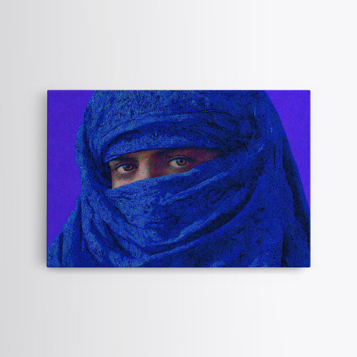 Blue Tuareg Veiled Face Portrait Wall Art, African Portrait, Moroccan Travel Poster, Contemporary Canvas Decor, Bold Home Decor