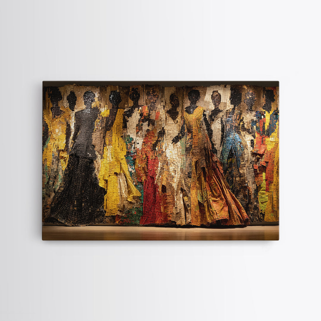 Elegant African Women Fashion Parade Wall Art, Textured Black Woman Art, African American Art, Luxury Canvas Decor, Statement Piece