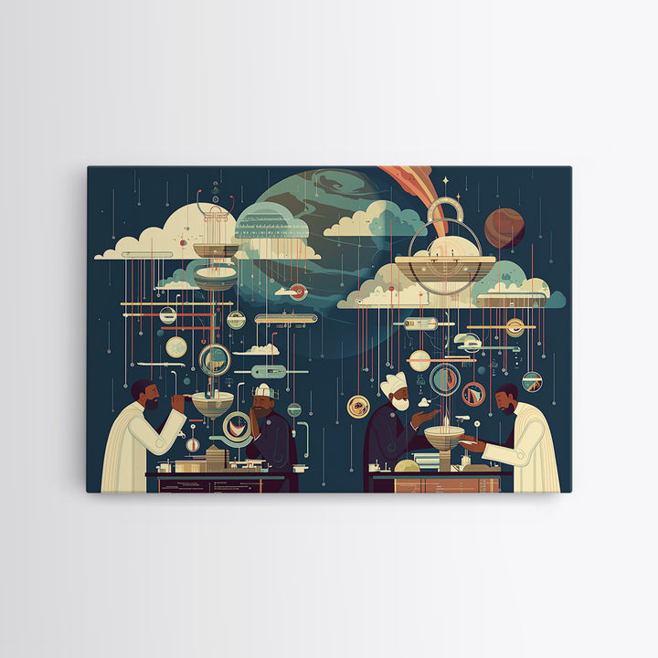 Afrofuturist African Scholars And Planets Wall Art, Black Science Lab Print, Cosmic Cultural Decor, Unique Home Decor Gift