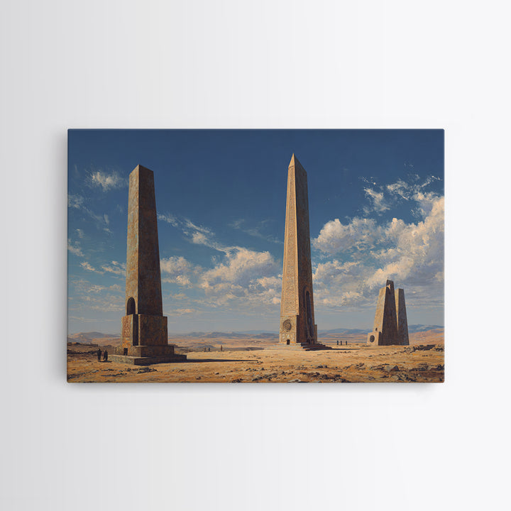 Desert Monument Obelisks Framed Canvas Print, African Landscape, Ancient African Art, Sahara Home Wall Decor, Travel Gift