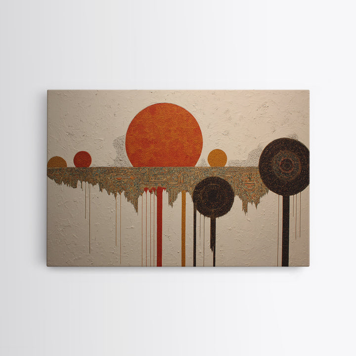 Orange Sun Circles And Tribal Pattern Wall Art, Abstract African Art, Burnt Orange Art, Bohemian Home Decor, Cultural Gift