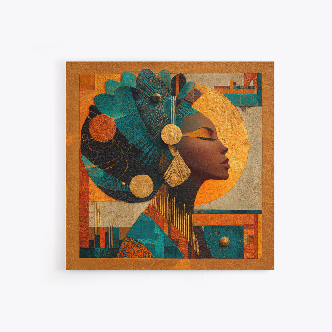Contemporary Afro Futurist Woman Framed Canvas Print, African Inspired Art, Living Room Art, Living Room Decor, Oil Painting, AIA-1x1-74