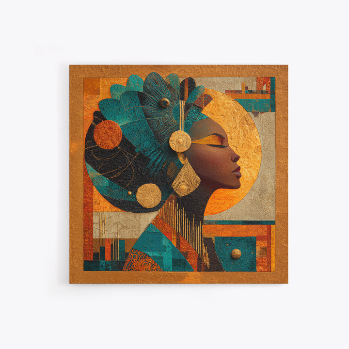 Contemporary Afro Futurist Woman Framed Canvas Print, African Inspired Art, Living Room Art, Living Room Decor, Oil Painting, AIA-1x1-74