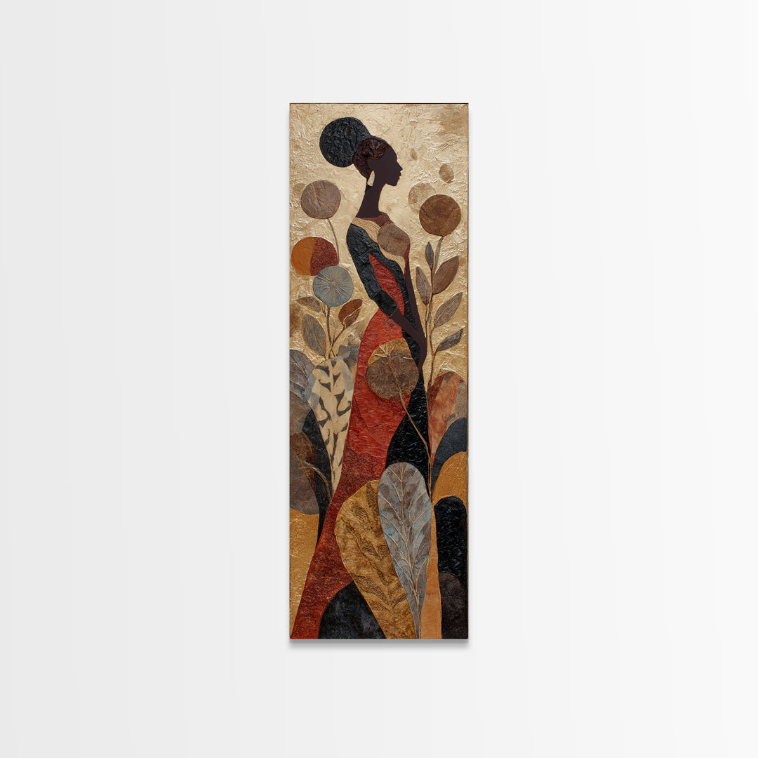 African Goddess Emerging from Botanical Forms and Canvas Print, African Inspired Art, Bedroom Wall Decor, Living Room Decor, AIA-1x3-51
