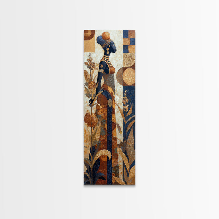African Goddess Emerging from Botanical Forms and Canvas Print, African Inspired Art, African American Art, Living Room Decor, AIA-1x3-75