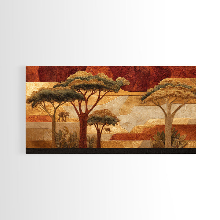 Safari Landscape with Acacia Trees and Golden Canvas Print, African Inspired Art, African American Art, Living Room Decor, AIA-2x1-100