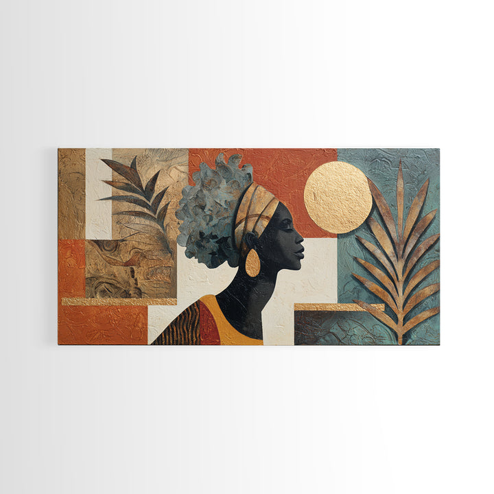 African Goddess Emerging from Botanical Forms and Canvas Print, African Inspired Art, Removable Wallpaper, Living Room Decor, AIA-2x1-11
