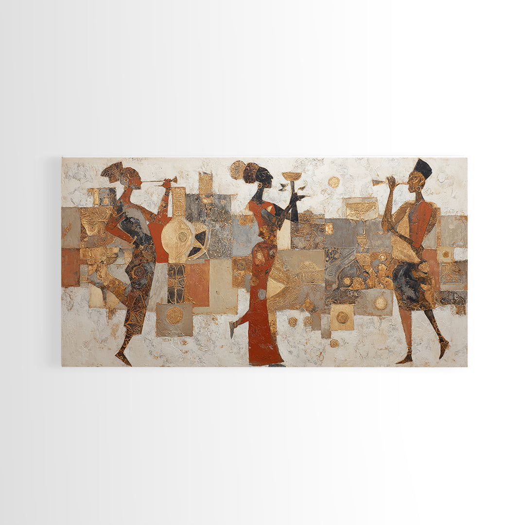 Afro Bohemian Neutral Abstract Framed Canvas Print, African Inspired Art, Digital Wall Art, Living Room Decor, Abstract Art, AIA-2x1-56
