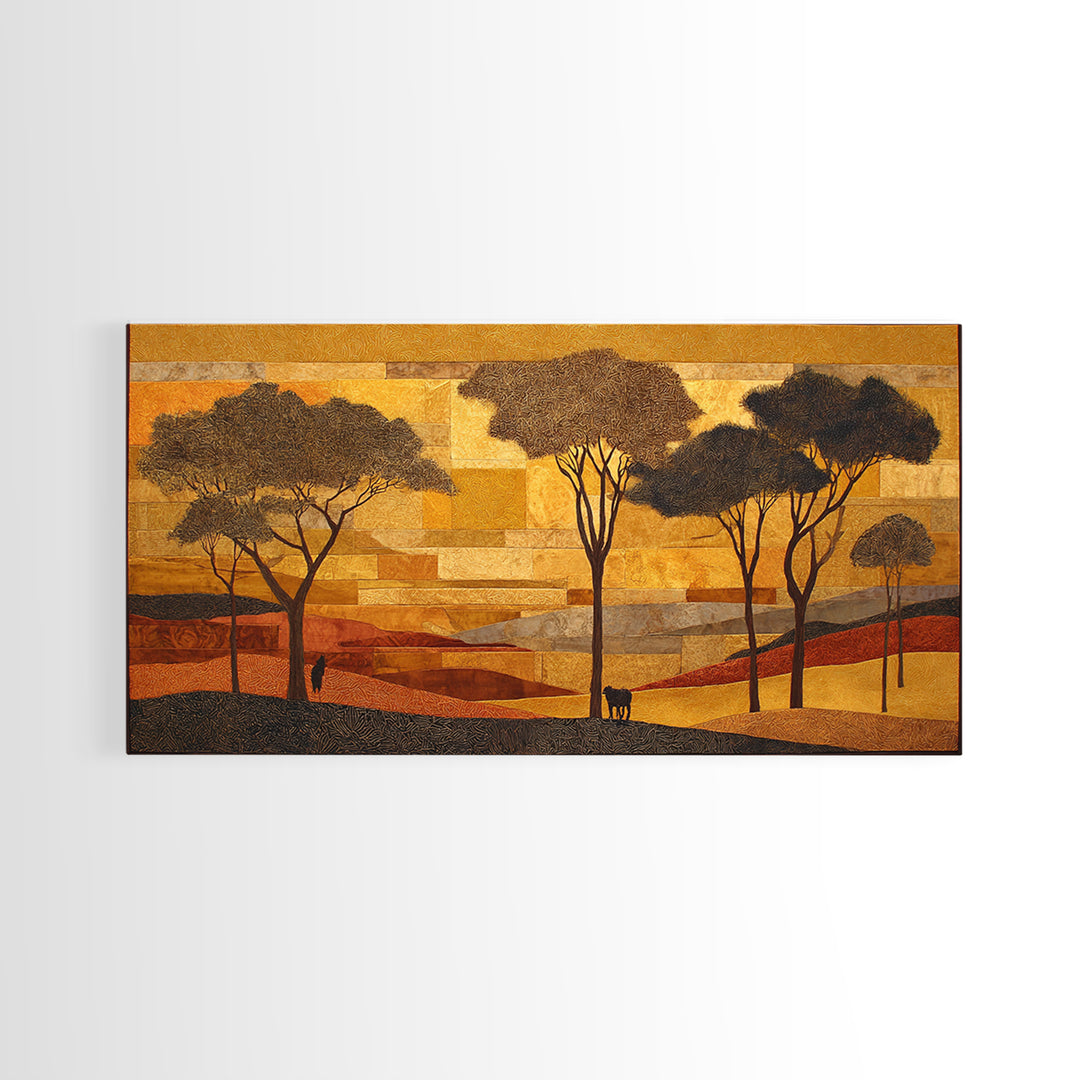 Safari Landscape with Acacia Trees and Golden Canvas Print, African Inspired Art, Bedroom Wall Decor, Living Room Decor, AIA-2x1-76