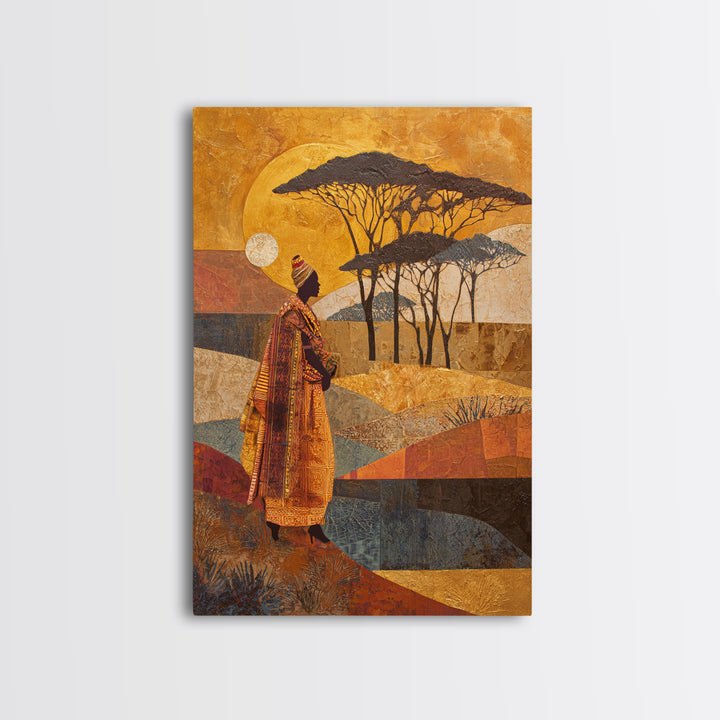 Safari Landscape with Acacia Trees and Golden Canvas Print, African Inspired Art, Botanical Wall Art, Living Room Decor, AIA-2x3-16