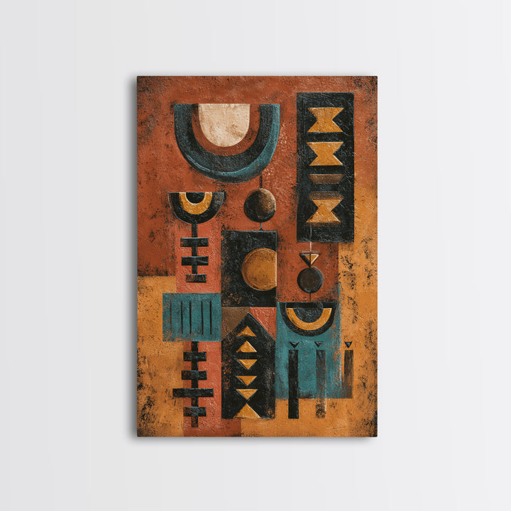 Mud Cloth Geometric Abstraction Framed Canvas Print, African Inspired Art, Digital Art, Living Room Decor, Abstract Art, AIA-2x3-59