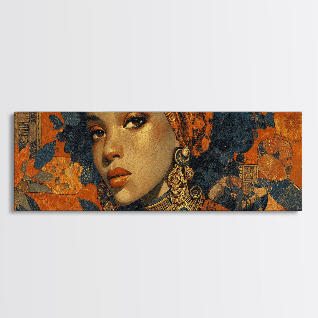 Contemporary Black Femininity Portrait Canvas Print, African Inspired Art, Wall Art Print, Living Room Decor, Oil Painting, AIA-3x1-13