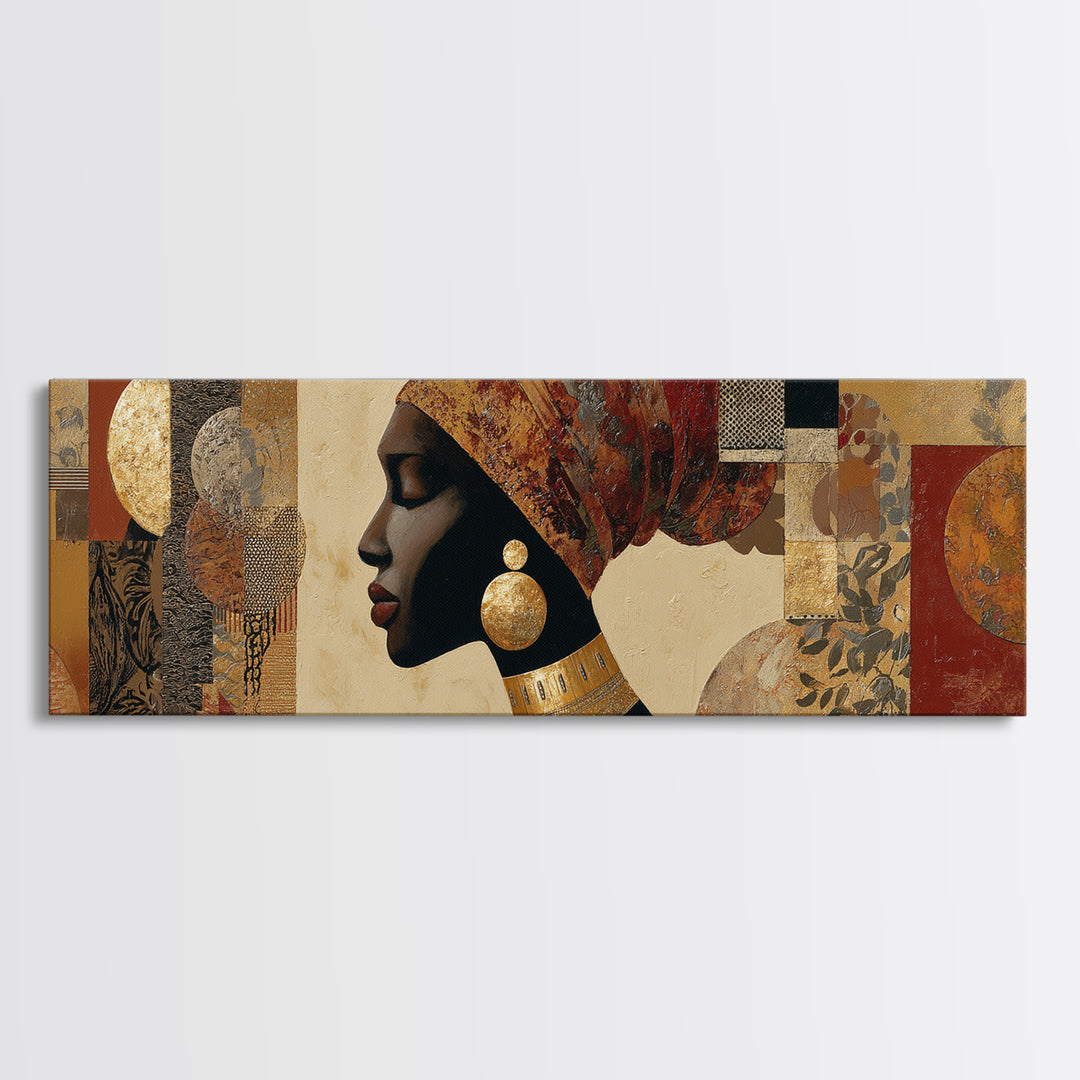 Regal African Queen Portrait Framed Canvas Print, African Inspired Art, Digital Art Prints, Living Room Decor, Oil Painting, AIA-3x1-17
