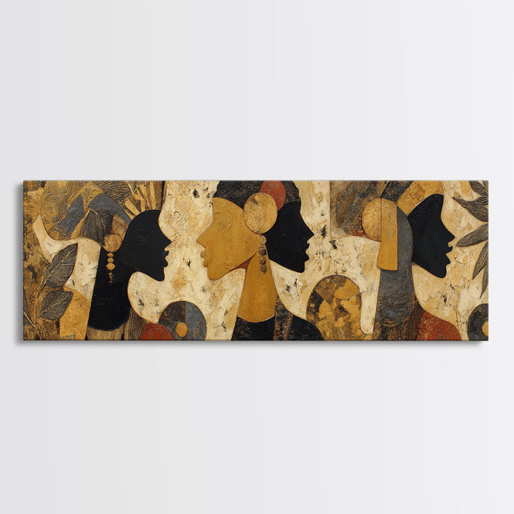 African Goddess Emerging from Botanical Forms and Canvas Print, African Inspired Art, Neutral Decor, Living Room Decor, AIA-3x1-7