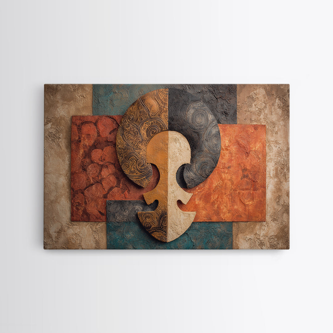 Tribal Symbol Abstraction Framed Canvas Print, African Inspired Art, Bedroom Wall Decor, Living Room Decor, Abstract Art, AIA-3x2-24