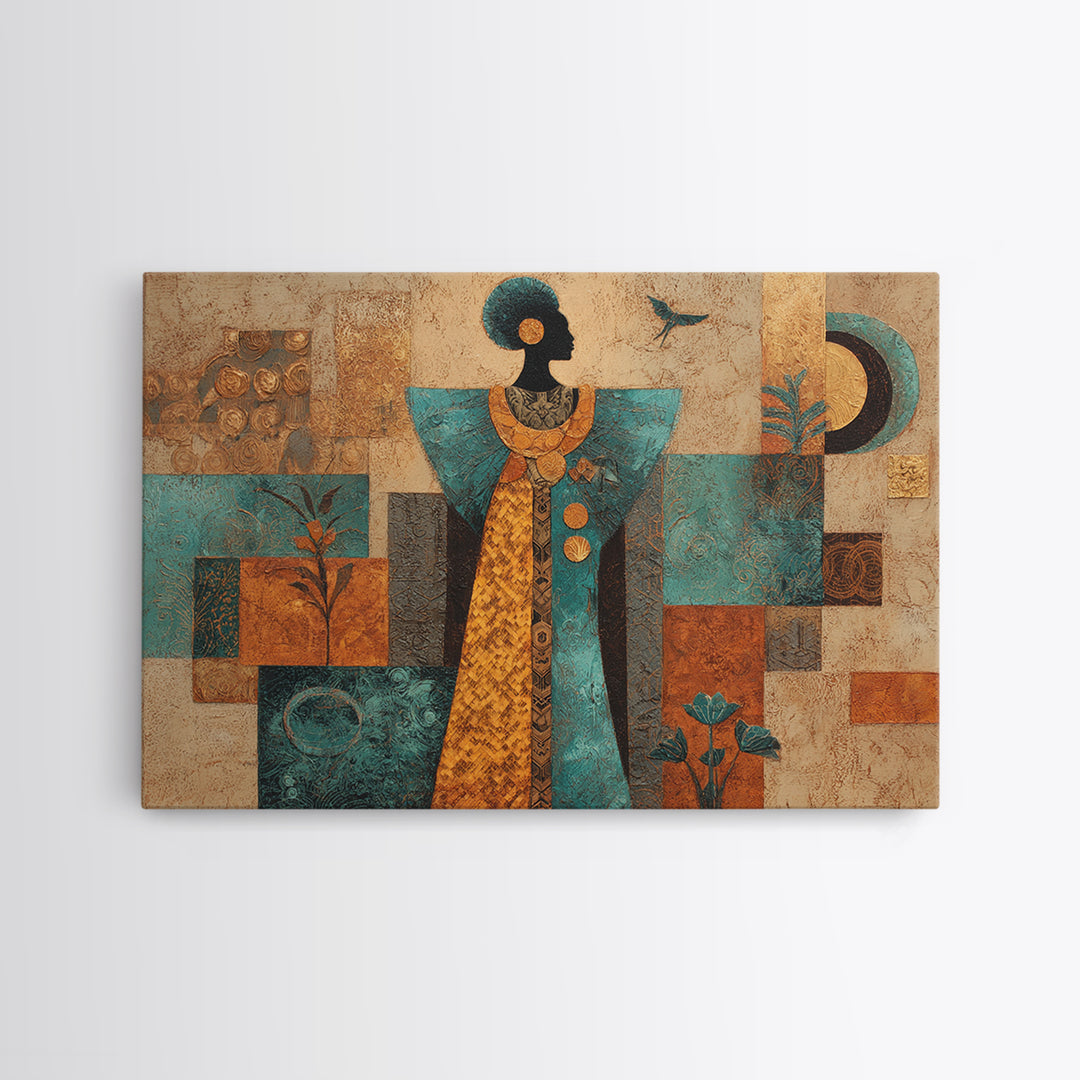 Afro Surreal Dreamscape Framed Canvas Print, African Inspired Art, Bedroom Wall Decor, Living Room Decor, Oil Painting, AIA-3x2-74