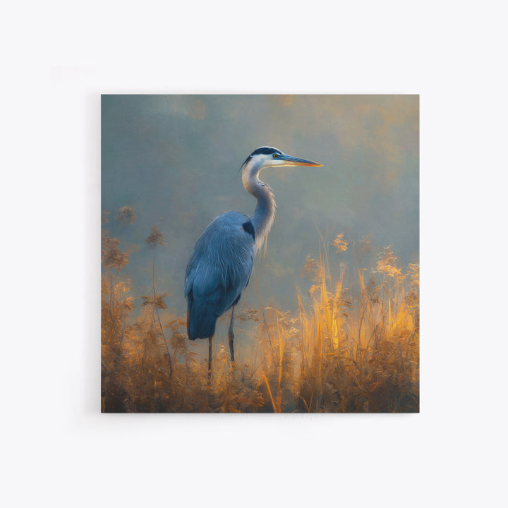 Blue Heron Standing Framed Canvas Print, Animal Art, Digital Wall Art, Living Room Decor, Fine Art, Creature, Modern Wall Art, ANI-1x1-11