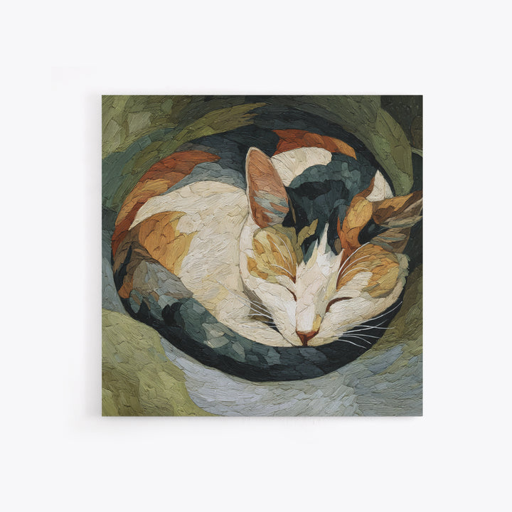 Sleeping Cat Curled Framed Canvas Print, Animal Art, Wall Decor, Living Room Decor, Fine Art, Creature, Nursery Wall Art, ANI-1x1-12