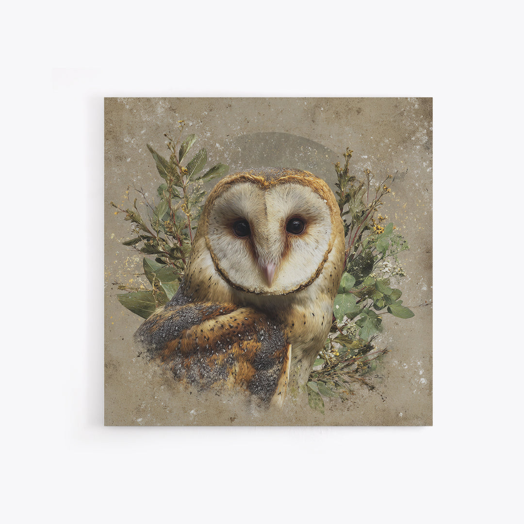 Owl with Moonlit Feathers and Celestial Accents Canvas Print, Animal Art, Nursery Decor, Living Room Decor, Oil Painting, ANI-1x1-15
