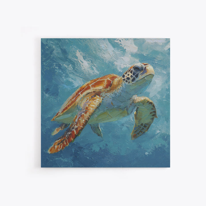 Sea Turtle Drifting Through Luminous Blue Water Canvas Print, Animal Art, Digital Print, Living Room Decor, Fine Art, Creature, ANI-1x1-18