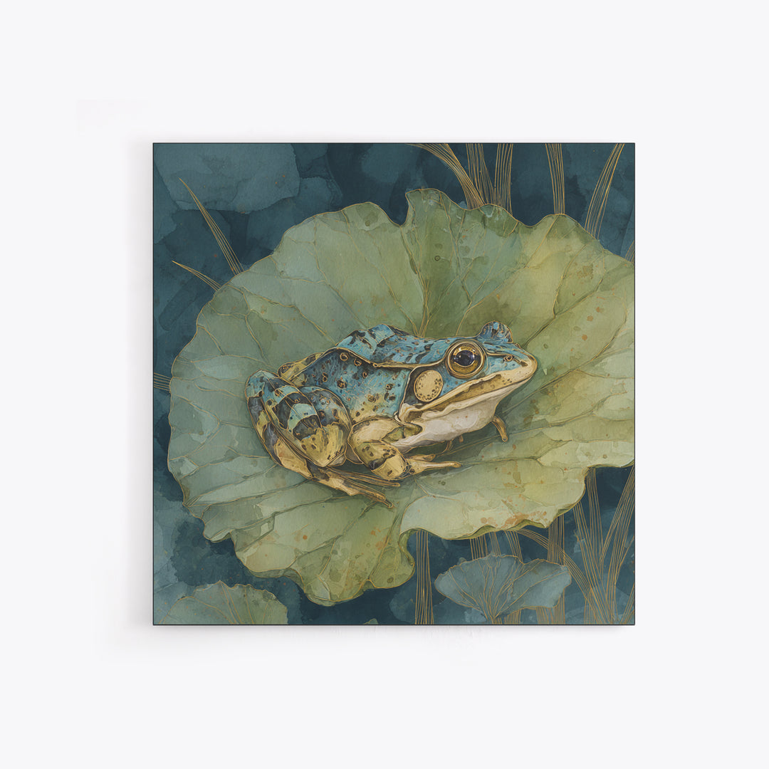Frog on a Lotus Leaf Canvas Print, Animal Art, Digital Prints, Living Room Decor, Watercolor Art, Creature, Printable Art, ANI-1x1-20