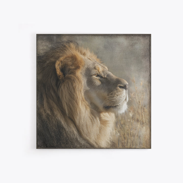 Regal Lion Profile Framed Canvas Print, Animal Art, Statement Artwork, Living Room Decor, Abstract Art, Creature, Wall Decor, ANI-1x1-33