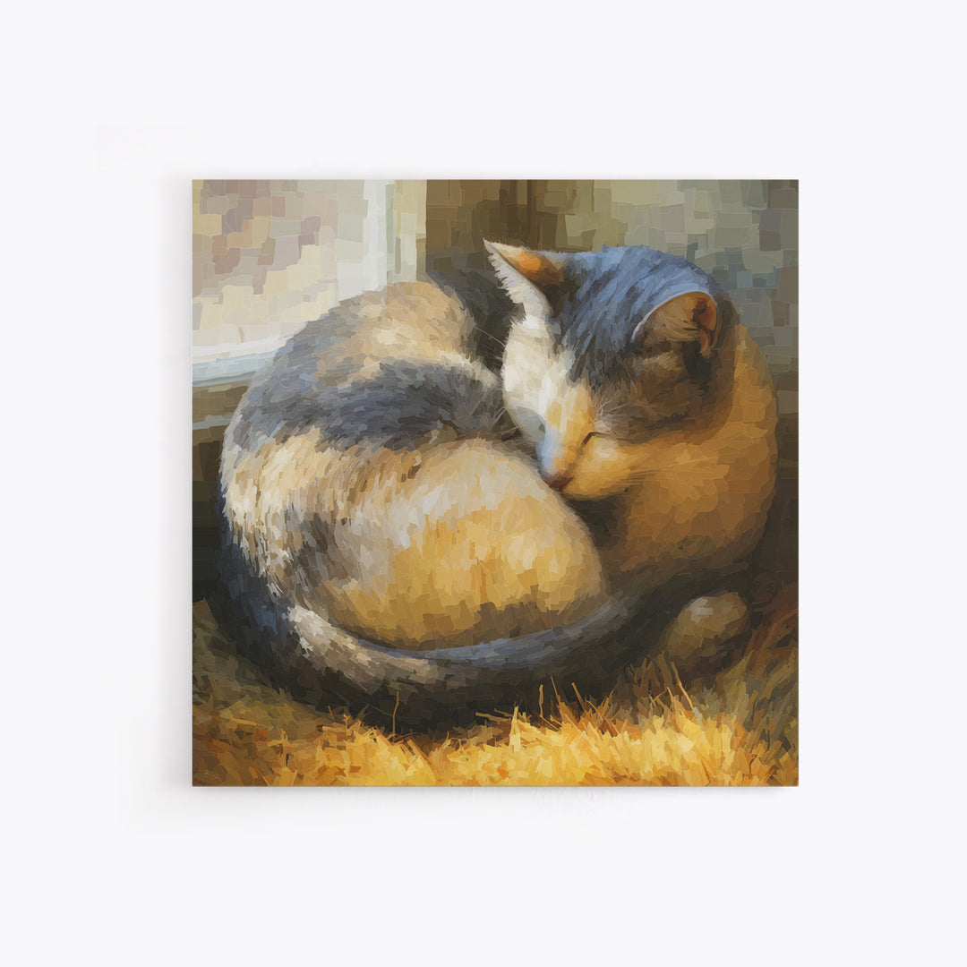 Sleeping Cat Curled Canvas Print, Animal Art, Printable Wall Art, Living Room Decor, Watercolor Art, Creature, Boho Wall Art, ANI-1x1-36