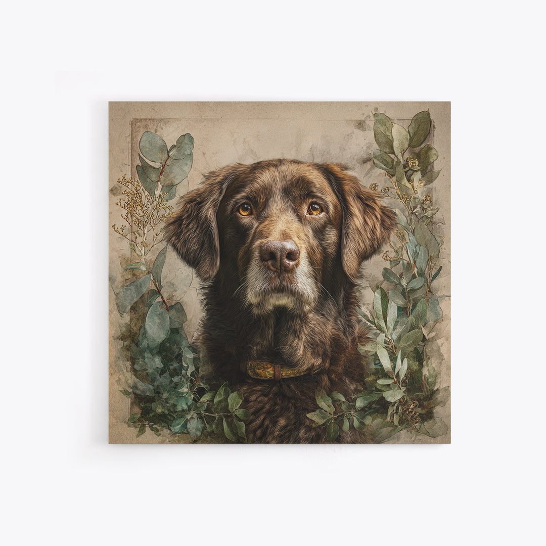 Dog Portrait with Painterly Collar and Loyal Framed Canvas Print, Animal Art, Downloadable Art, Living Room Decor, Creature, ANI-1x1-37