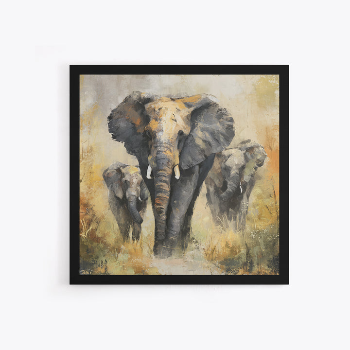 Elephant Family Walking Through Dusty Golden Light Canvas Print, Animal Art, Safari Nursery Decor, Living Room Decor, Creature, ANI-1x1-38