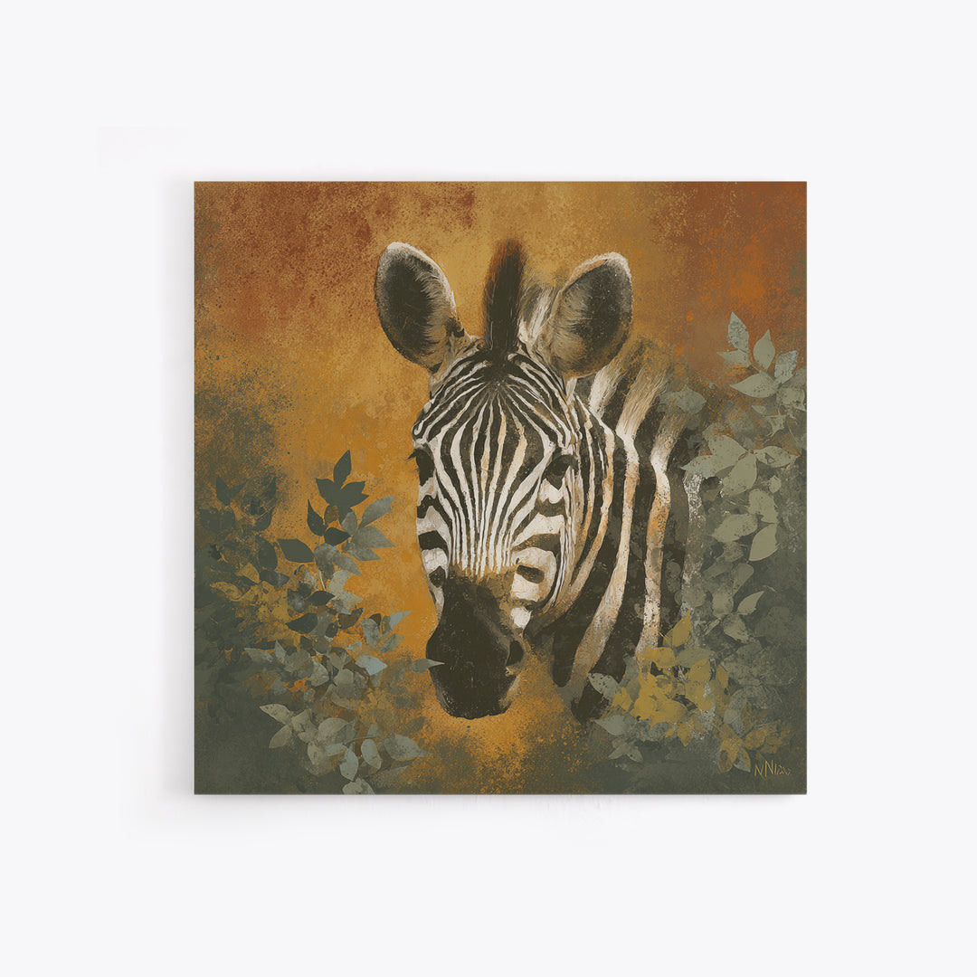Zebra Portrait with Bold Graphic Stripe Pattern Framed Canvas Print, Animal Art, Gallery Decor, Living Room Decor, Creature, ANI-1x1-41