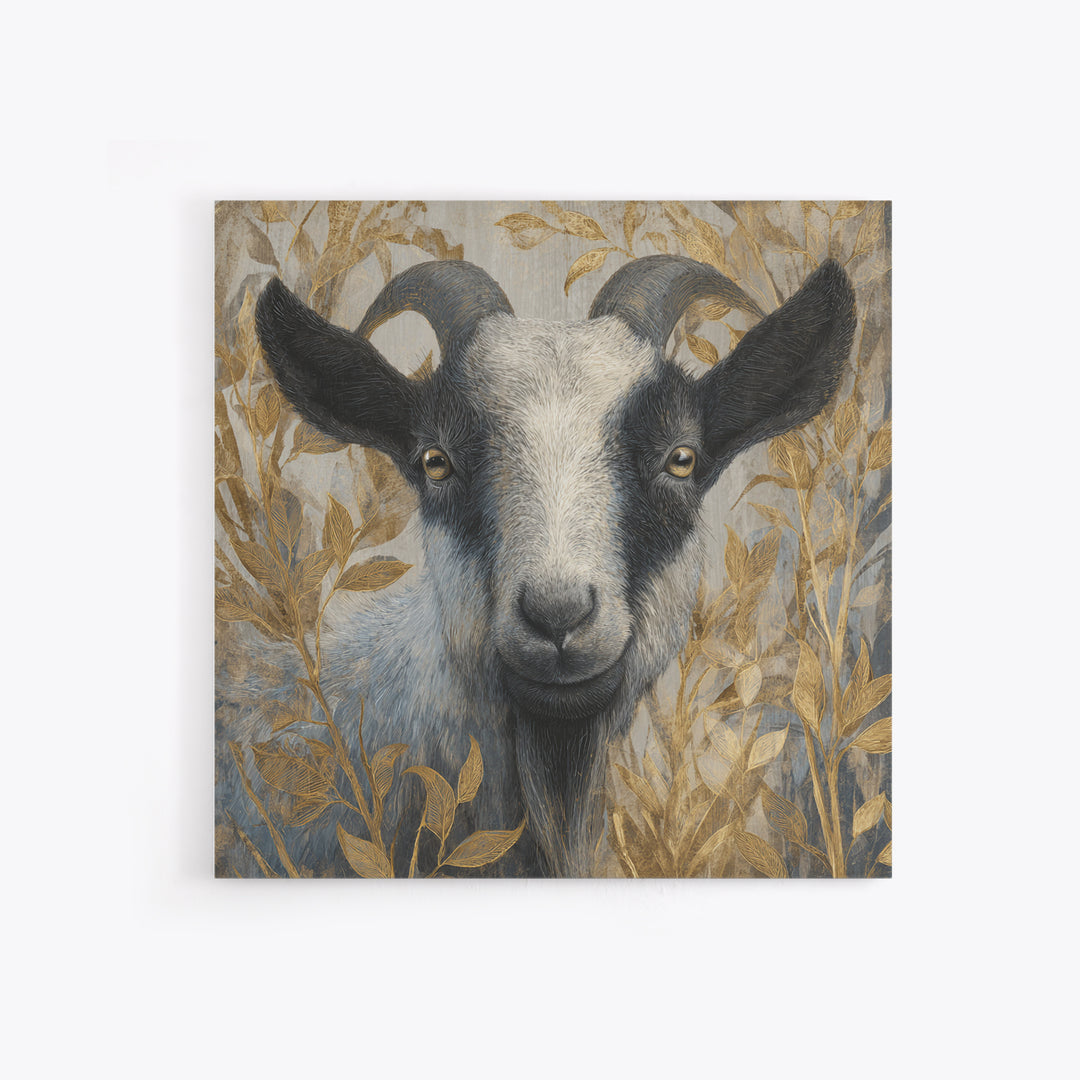 Goat Portrait with Rustic Folk Art Personality Canvas Print, Animal Art, Neutral Decor, Living Room Decor, Fine Art, Creature, ANI-1x1-45