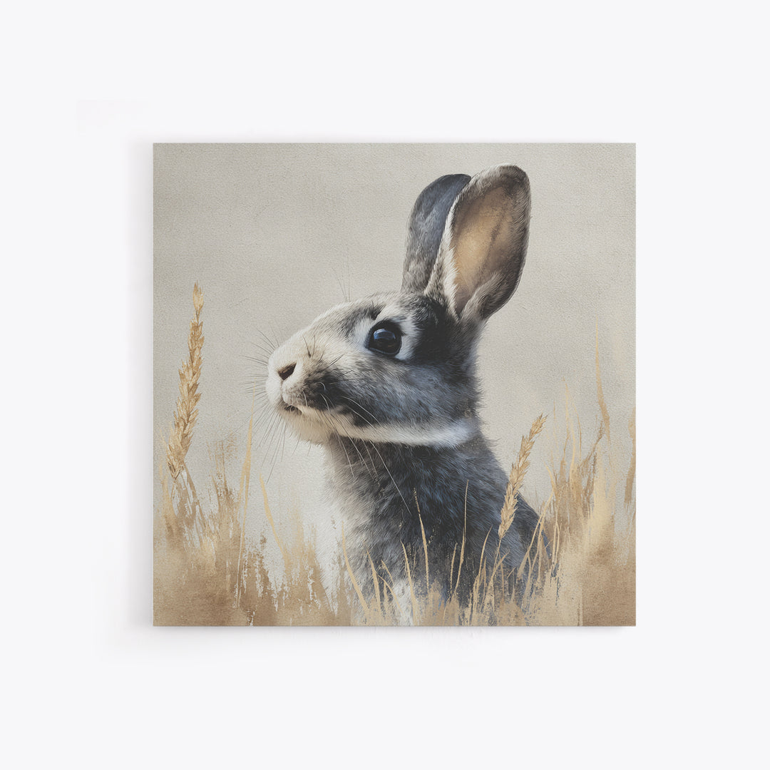 Curious Rabbit in a Soft Watercolor Meadow Canvas Print, Animal Art, Trendy Wall Art, Living Room Decor, Fine Art, Creature, ANI-1x1-5
