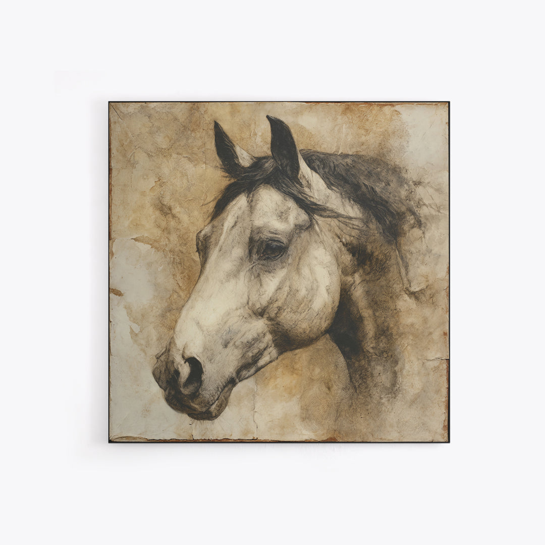 Majestic Horse Head Framed Canvas Print, Animal Art, Safari Nursery Decor, Living Room Decor, Oil Painting, Creature, ANI-1x1-51