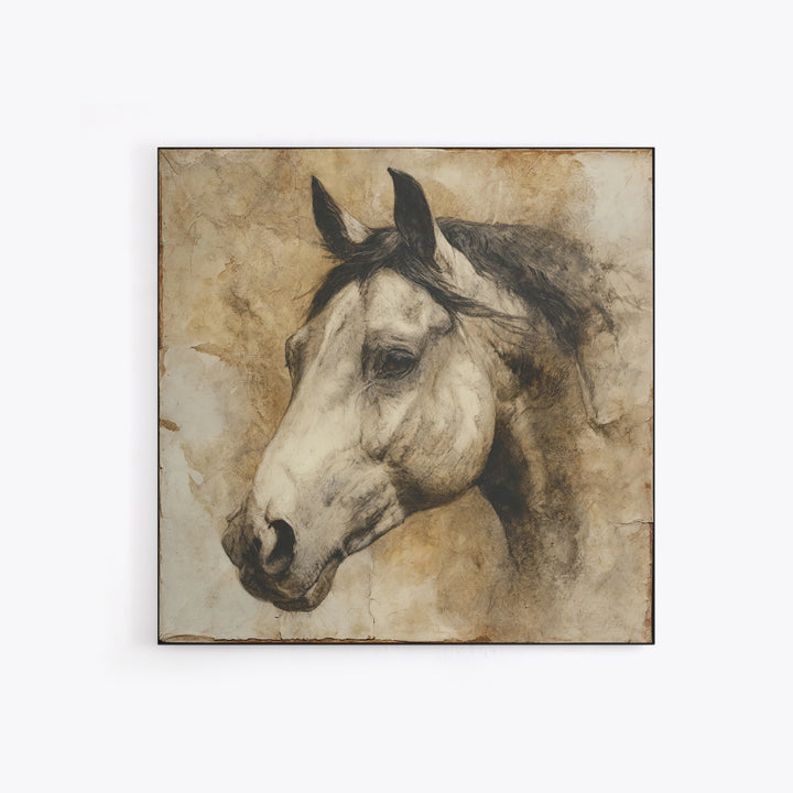Majestic Horse Head Framed Canvas Print, Animal Art, Safari Nursery Decor, Living Room Decor, Oil Painting, Creature, ANI-1x1-51