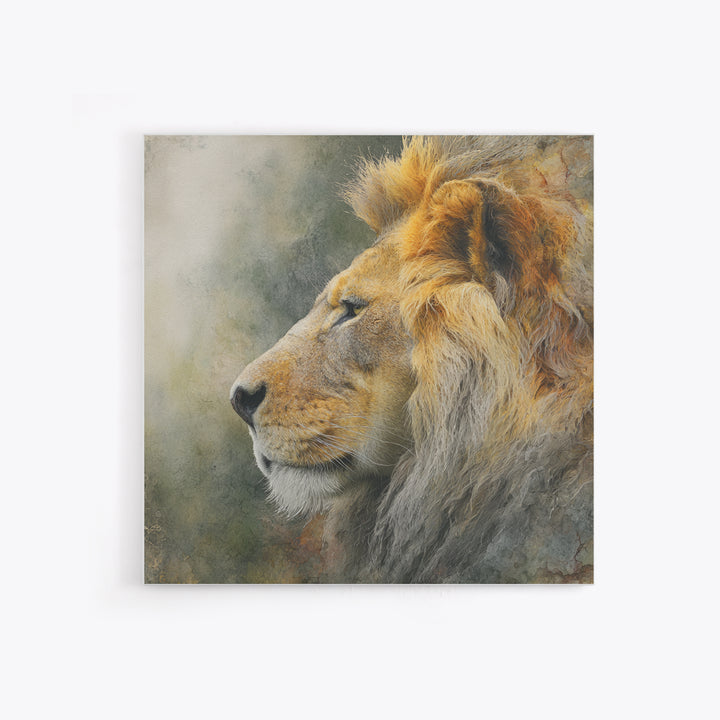 Regal Lion Profile Framed Canvas Print, Animal Art, Statement Artwork, Living Room Decor, Abstract Art, Creature, Wall Decor, ANI-1x1-57