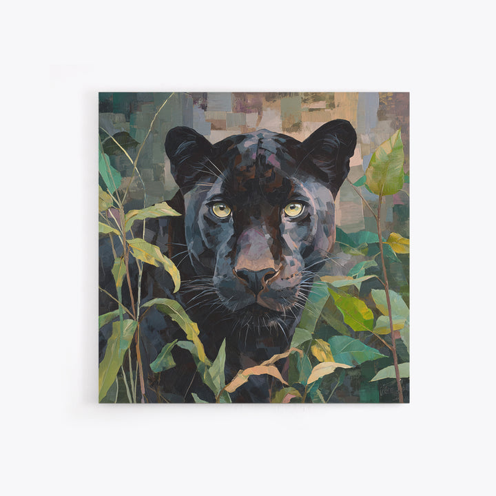 Dramatic Black Panther Emerging from Deep Jungle Canvas Print, Animal Art, Farmhouse Decor, Living Room Decor, Creature, ANI-1x1-6
