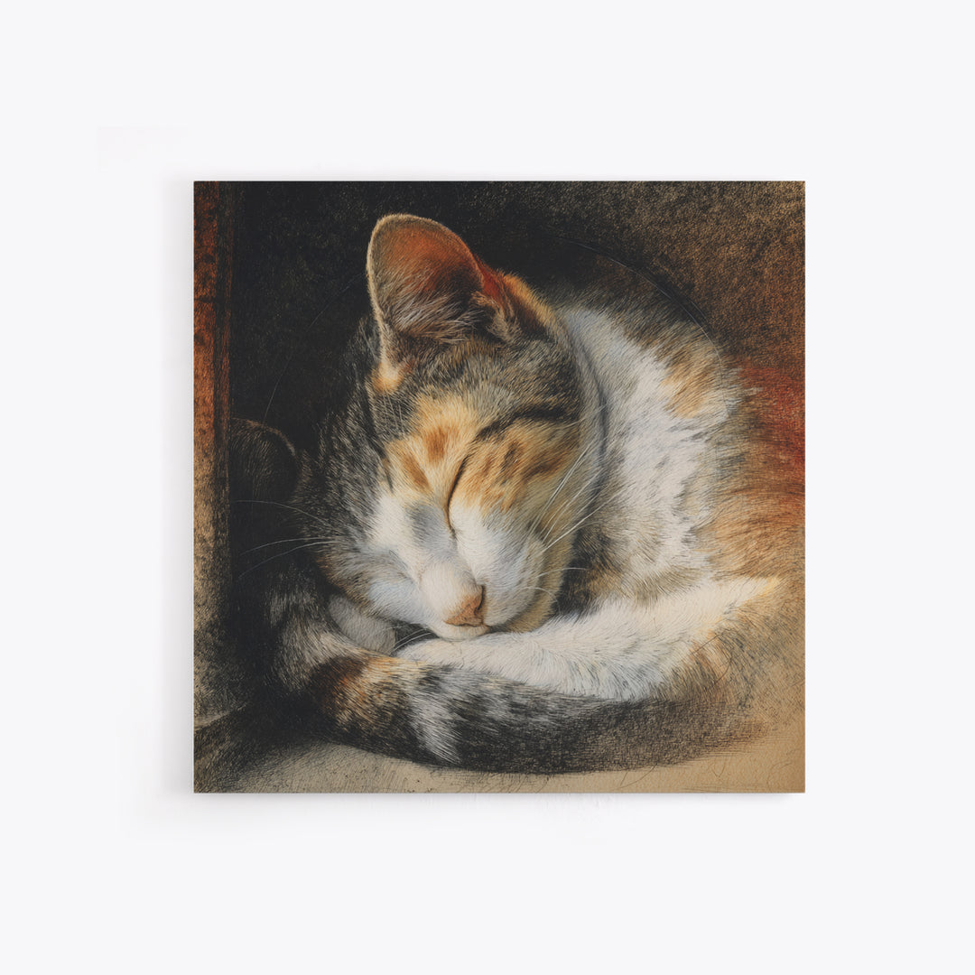 Sleeping Cat Curled Canvas Print, Animal Art, Nursery, Living Room Decor, Fine Art, Creature, Modern Decor, Fine Art Print, ANI-1x1-60