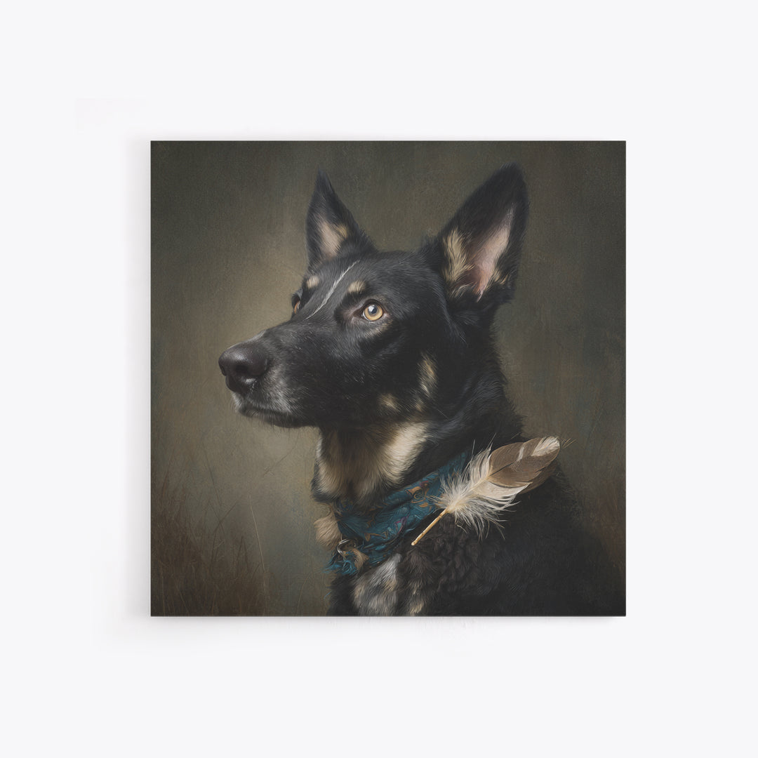 Dog Portrait with Painterly Collar and Loyal Framed Canvas Print, Animal Art, Downloadable Art, Living Room Decor, Creature, ANI-1x1-61
